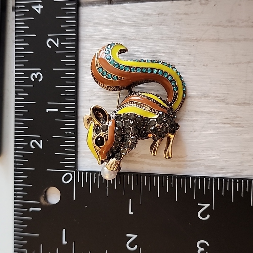 SQUIRREL necklace BROOCH combo Multicolor Simulated Gemstones BRG - Picture 3 of 6